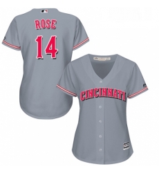 Womens Majestic Cincinnati Reds 14 Pete Rose Replica Grey Road Cool Base MLB Jersey