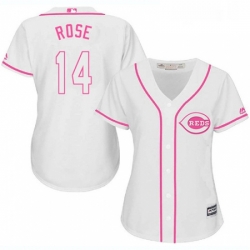Womens Majestic Cincinnati Reds 14 Pete Rose Replica White Fashion Cool Base MLB Jersey