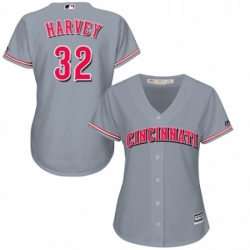 Womens Majestic Cincinnati Reds 32 Matt Harvey Authentic Grey Road Cool Base MLB Jersey 