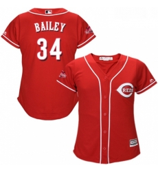 Womens Majestic Cincinnati Reds 34 Homer Bailey Replica Red Alternate Cool Base MLB Jersey