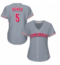 Womens Majestic Cincinnati Reds 5 Johnny Bench Replica Grey Road Cool Base MLB Jersey