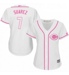 Womens Majestic Cincinnati Reds 7 Eugenio Suarez Replica White Fashion Cool Base MLB Jersey 