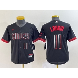 Youth Cincinnati Reds 11 Barry Larkin Black 2023 City Connect With Patch Stitched Baseball Jersey