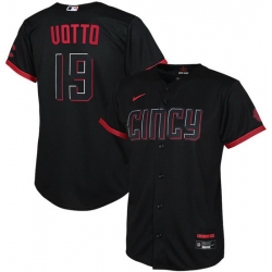 Youth Cincinnati Reds 19 Joey Votto Black 2023 City Connect Stitched Baseball Jersey