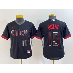 Youth Cincinnati Reds 19 Joey Votto Black 2023 City Connect With Patch Stitched Baseball Jersey