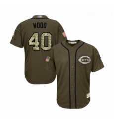Youth Cincinnati Reds 40 Alex Wood Authentic Green Salute to Service Baseball Jersey 