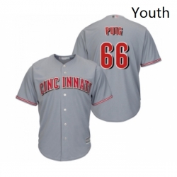 Youth Cincinnati Reds 66 Yasiel Puig Replica Grey Road Cool Base Baseball Jersey 