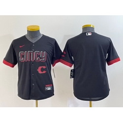 Youth Cincinnati Reds Black 2023 City Connect With Patch Stitched Baseball Jersey