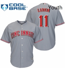 Youth Majestic Cincinnati Reds 11 Barry Larkin Authentic Grey Road Cool Base MLB Jersey