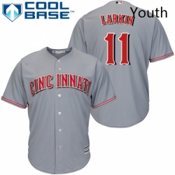 Youth Majestic Cincinnati Reds 11 Barry Larkin Authentic Grey Road Cool Base MLB Jersey