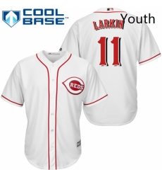 Youth Majestic Cincinnati Reds 11 Barry Larkin Replica White Home Cool Base MLB Jersey