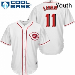 Youth Majestic Cincinnati Reds 11 Barry Larkin Replica White Home Cool Base MLB Jersey