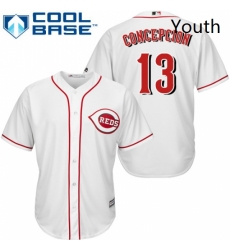 Youth Majestic Cincinnati Reds 13 Dave Concepcion Replica White Home Cool Base MLB Jersey