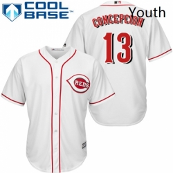 Youth Majestic Cincinnati Reds 13 Dave Concepcion Replica White Home Cool Base MLB Jersey