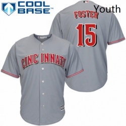 Youth Majestic Cincinnati Reds 15 George Foster Replica Grey Road Cool Base MLB Jersey 