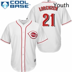 Youth Majestic Cincinnati Reds 21 Michael Lorenzen Replica White Home Cool Base MLB Jersey