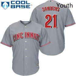 Youth Majestic Cincinnati Reds 21 Reggie Sanders Authentic Grey Road Cool Base MLB Jersey