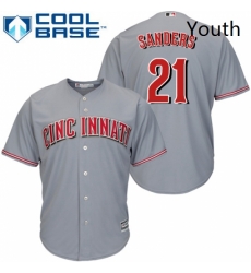 Youth Majestic Cincinnati Reds 21 Reggie Sanders Replica Grey Road Cool Base MLB Jersey