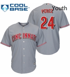 Youth Majestic Cincinnati Reds 24 Tony Perez Replica Grey Road Cool Base MLB Jersey