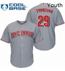 Youth Majestic Cincinnati Reds 29 Brandon Finnegan Replica Grey Road Cool Base MLB Jersey