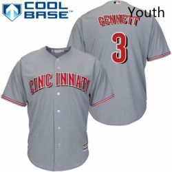 Youth Majestic Cincinnati Reds 3 Scooter Gennett Authentic Grey Road Cool Base MLB Jersey 