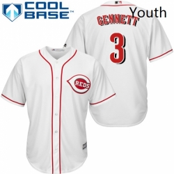 Youth Majestic Cincinnati Reds 3 Scooter Gennett Replica White Home Cool Base MLB Jersey 