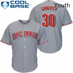 Youth Majestic Cincinnati Reds 30 Ken Griffey Authentic Grey Road Cool Base MLB Jersey