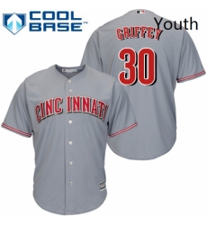 Youth Majestic Cincinnati Reds 30 Ken Griffey Replica Grey Road Cool Base MLB Jersey