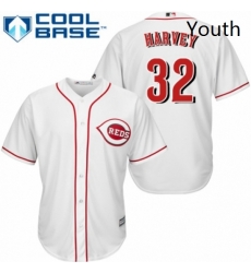Youth Majestic Cincinnati Reds 32 Matt Harvey Authentic White Home Cool Base MLB Jersey 