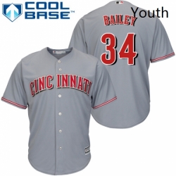Youth Majestic Cincinnati Reds 34 Homer Bailey Replica Grey Road Cool Base MLB Jersey