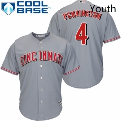 Youth Majestic Cincinnati Reds 4 Cliff Pennington Authentic Grey Road Cool Base MLB Jersey 