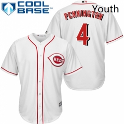 Youth Majestic Cincinnati Reds 4 Cliff Pennington Authentic White Home Cool Base MLB Jersey 
