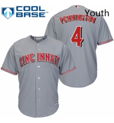 Youth Majestic Cincinnati Reds 4 Cliff Pennington Replica Grey Road Cool Base MLB Jersey 