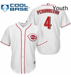 Youth Majestic Cincinnati Reds 4 Cliff Pennington Replica White Home Cool Base MLB Jersey 