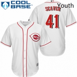 Youth Majestic Cincinnati Reds 41 Tom Seaver Authentic White Home Cool Base MLB Jersey 
