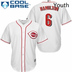 Youth Majestic Cincinnati Reds 6 Billy Hamilton Replica White Home Cool Base MLB Jersey