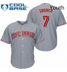 Youth Majestic Cincinnati Reds 7 Eugenio Suarez Replica Grey Road Cool Base MLB Jersey 