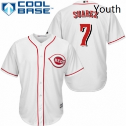 Youth Majestic Cincinnati Reds 7 Eugenio Suarez Replica White Home Cool Base MLB Jersey 