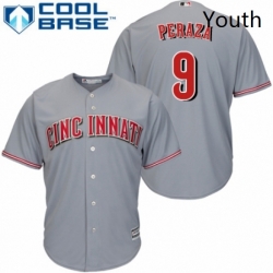 Youth Majestic Cincinnati Reds 9 Jose Peraza Authentic Grey Road Cool Base MLB Jersey 