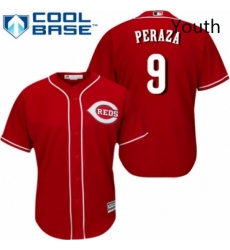 Youth Majestic Cincinnati Reds 9 Jose Peraza Authentic Red Alternate Cool Base MLB Jersey 
