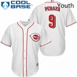 Youth Majestic Cincinnati Reds 9 Jose Peraza Replica White Home Cool Base MLB Jersey 