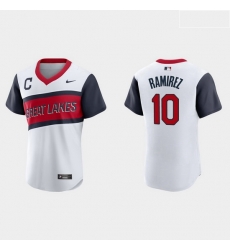 Men Cleveland Indians 10 Harold Ramirez Men Nike White 2021 Little League Class Authentic MLB Jersey