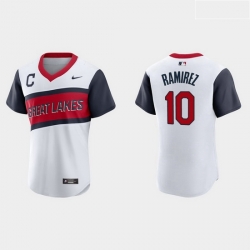 Men Cleveland Indians 10 Harold Ramirez Men Nike White 2021 Little League Class Authentic MLB Jersey