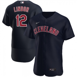 Men Cleveland Indians 12 Francisco Lindor Men Nike Navy Alternate 2020 Flex Base Player MLB Jersey
