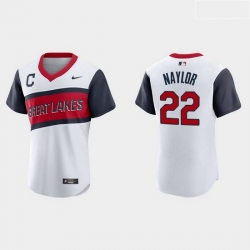 Men Cleveland Indians 22 Josh Naylor Men Nike White 2021 Little League Class Authentic MLB Jersey
