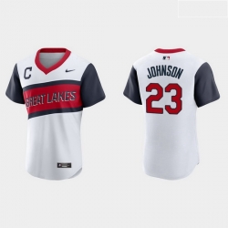 Men Cleveland Indians 23 Daniel Johnson Men Nike White 2021 Little League Class Authentic MLB Jersey
