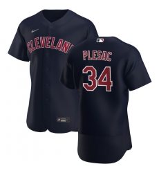 Men Cleveland Indians 34 Zach Plesac Men Nike Navy Alternate 2020 Flex Base Player MLB Jersey