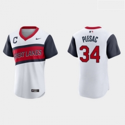 Men Cleveland Indians 34 Zach Plesac Men Nike White 2021 Little League Class Authentic MLB Jersey