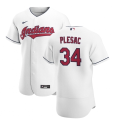 Men Cleveland Indians 34 Zach Plesac Men Nike White Home 2020 Flex Base Team MLB Jersey