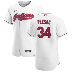 Men Cleveland Indians 34 Zach Plesac Men Nike White Home 2020 Flex Base Team MLB Jersey